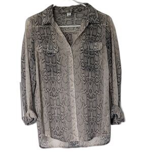 Old Navy Womens Grey Snakeskin Print Sheer Button-Down Shirt Two Pockets S